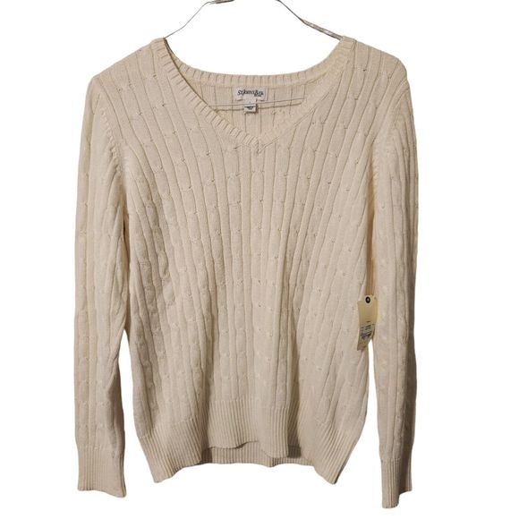 St. John's Bay Long Sleeve Cream Cable‎ Knit Women's Size Large New With Tags - Picture 1 of 2